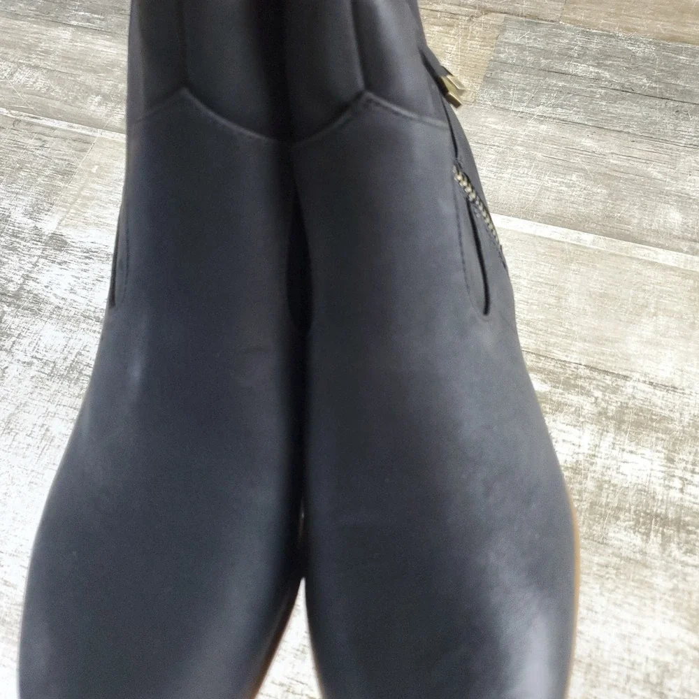 Dr Scholls Rodeo Womens Ankle Boots Sz 7 M Black Leather Side Zip Block Heel